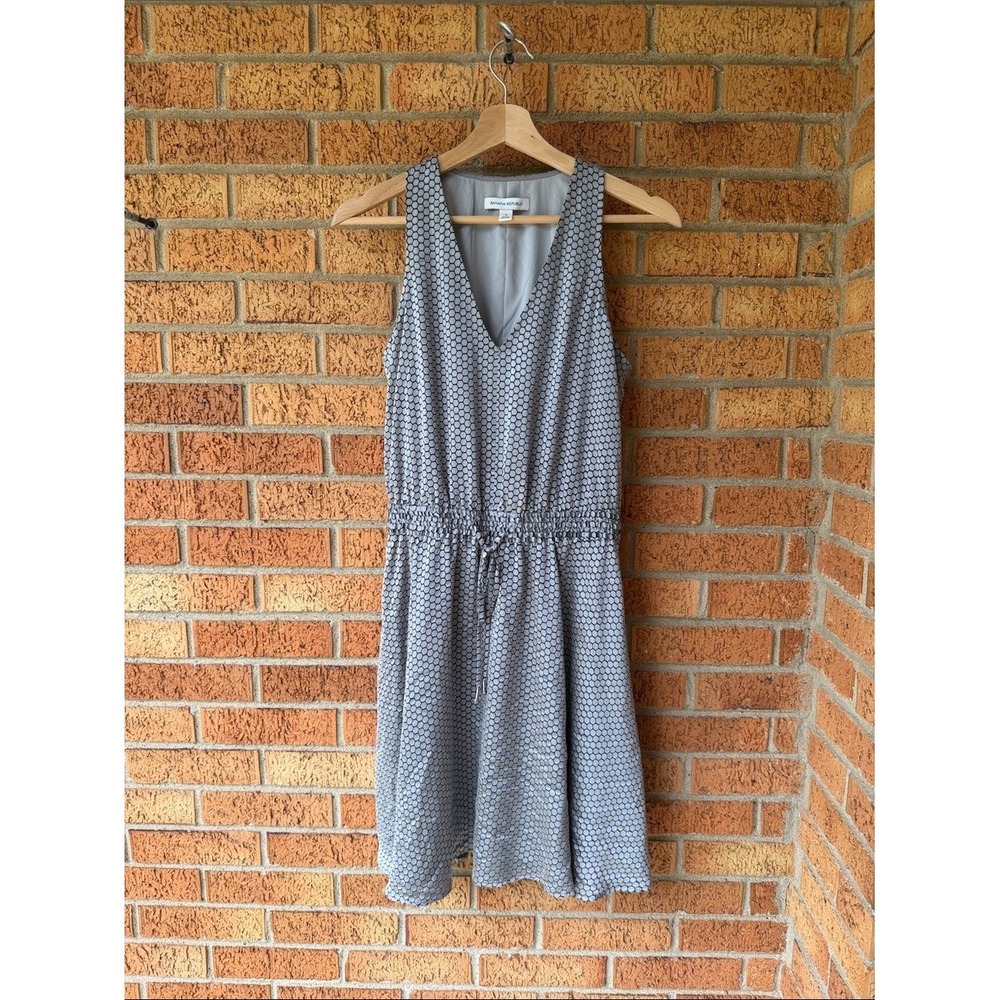 Banana Republic Silver Midi Dress Size 4 Lined Drawstring Waist